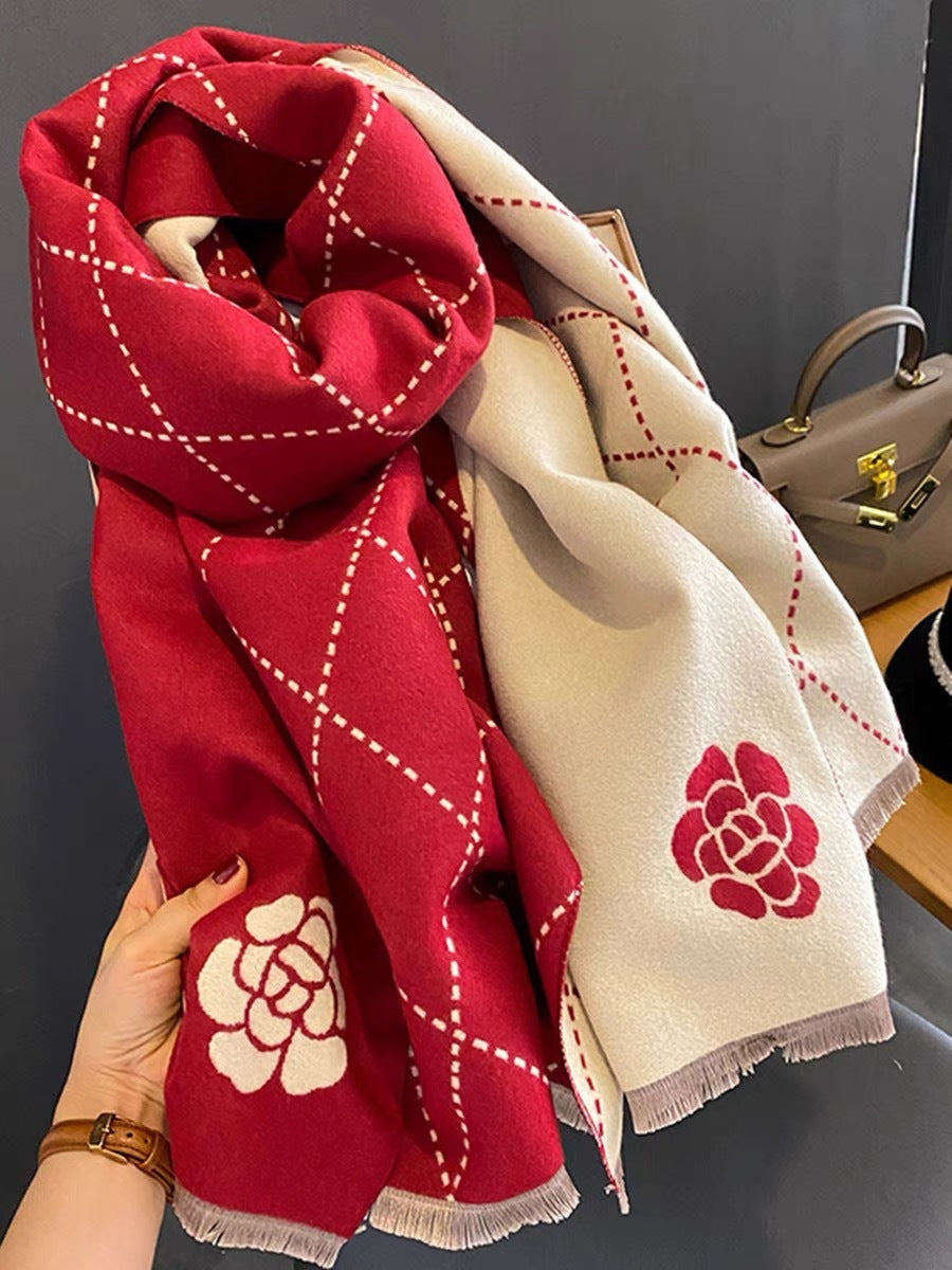 Écharpe cachemire artificiel Camellia chaude épaisse