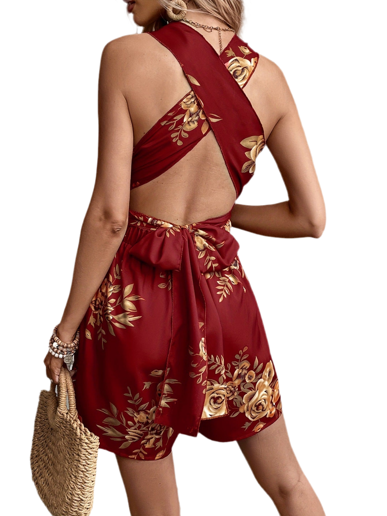 Women's Sexy V-Neck Sleeveless Multicolor Printed Jumpsuit