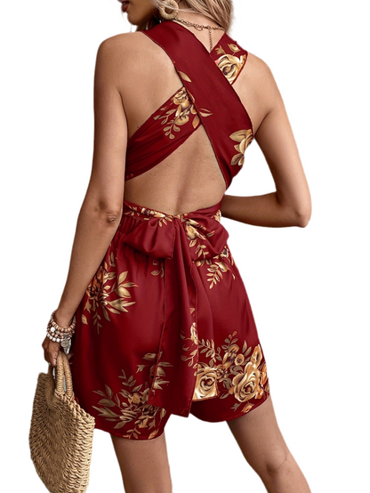 Women's Sexy V-Neck Sleeveless Multicolor Printed Jumpsuit