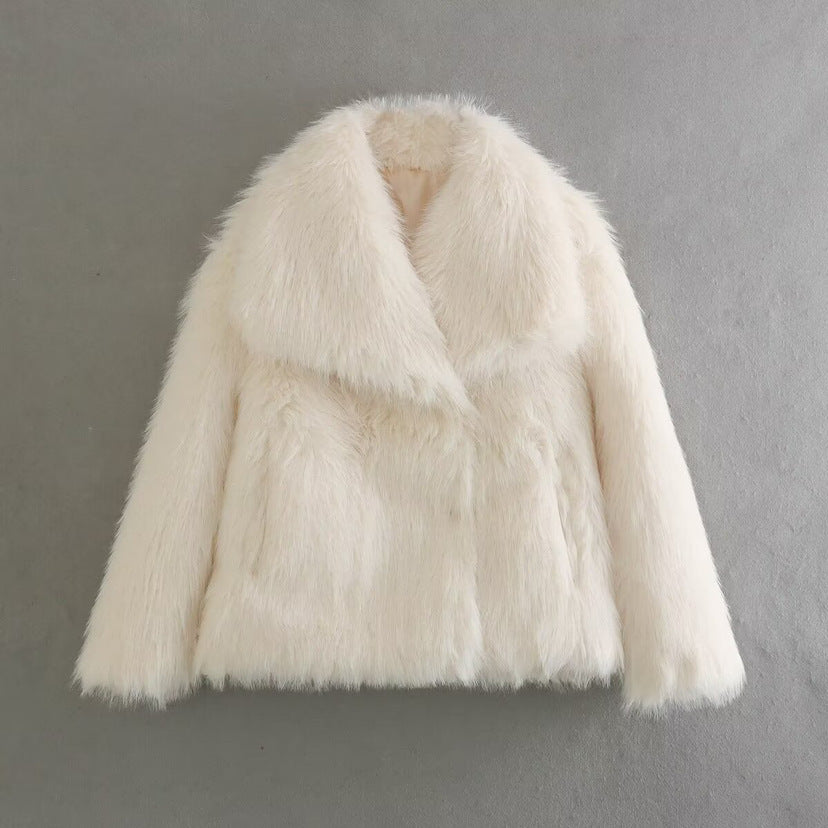 Manteau en fourrure artificielle en peluche moelleuse à grand revers