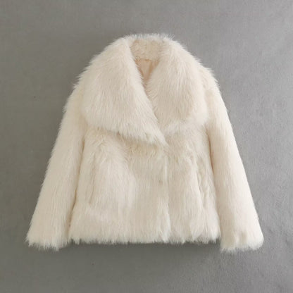 Manteau en fourrure artificielle en peluche moelleuse à grand revers