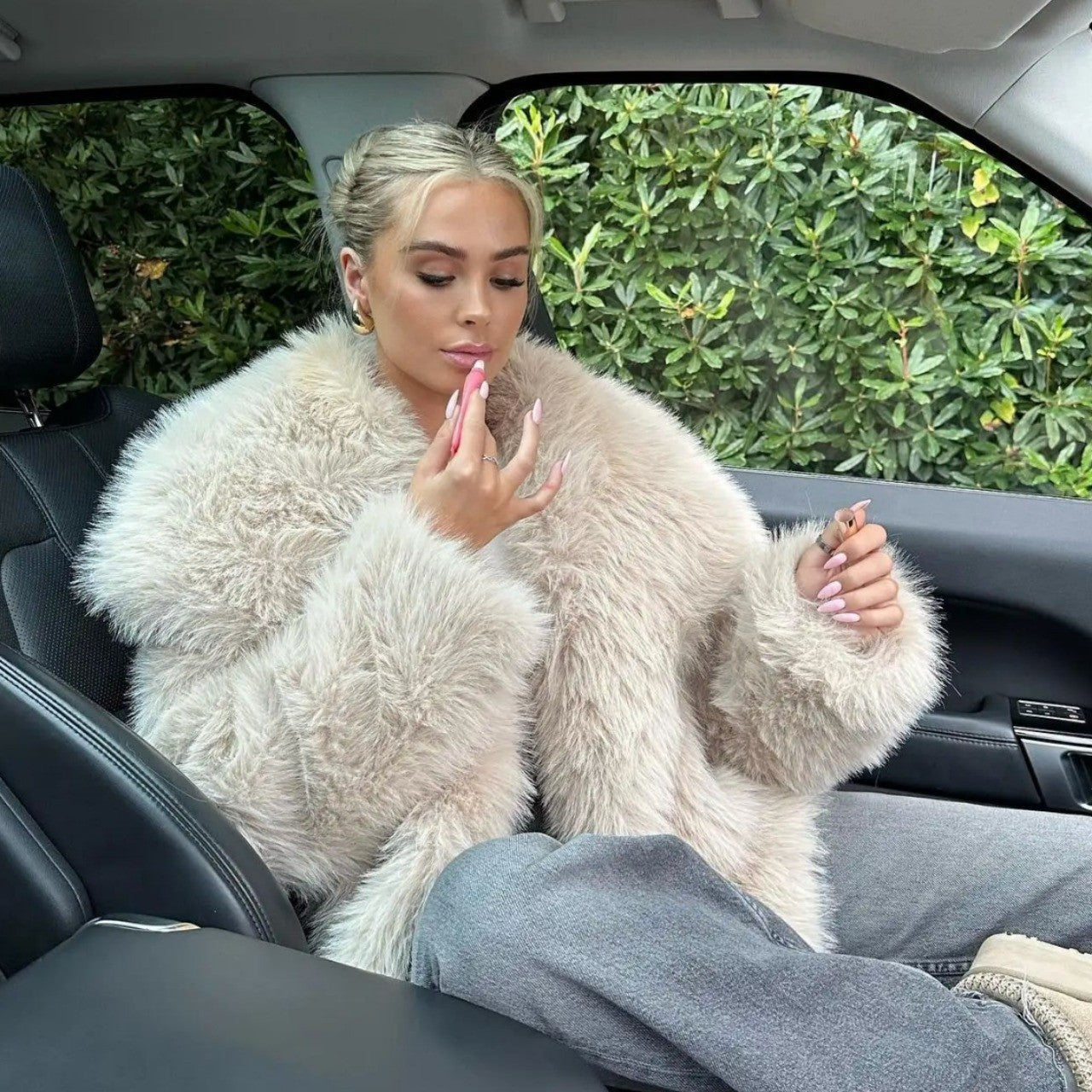 Manteau en fourrure artificielle en peluche moelleuse à grand revers