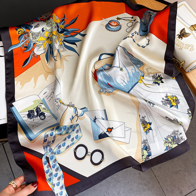 Écharpe carrée pour femmes en soie de mûrier de printemps