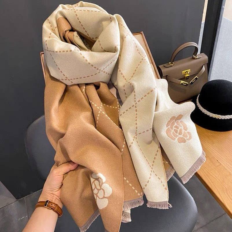 Écharpe cachemire artificiel Camellia chaude épaisse