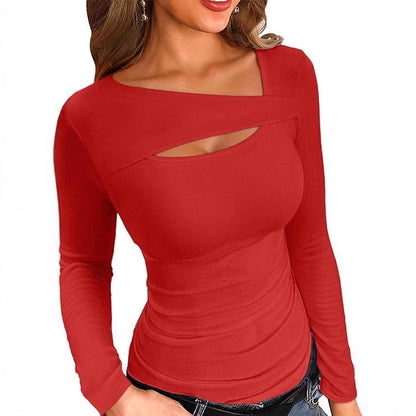 T-shirt à manches longues coupe ajustée irrégulière